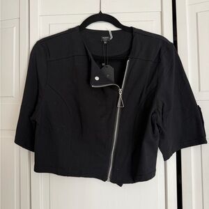 Aleza Black Cropped Asymmetric Zip Blazer